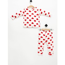 NEU KIDS Kız Çocuk Kırmızı Kalp Uzun Kollu %100 Pamuklu Pijama Takımı  1-4 Yaş