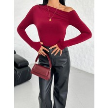 Esila Moda Kadın Bordo Kayık Yaka Bluz