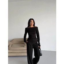 Esila Moda Kadın Siyah Madonna Yaka Ikili Takım