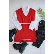 Yuga Knitting Selanik Örgü V Yaka Uzun Kadın Süveteri