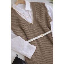 Yuga Knitting Selanik Örgü V Yaka Uzun Kadın Süveteri