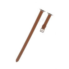 Quse Apple Watch Series 10/11 42MM & 41MM/40MM/38MM Uyumlu Double Tour Slim Deri Kordon Taba