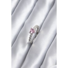 Ayder Timya Gümüş Renk Zirkon Taşlı Pembe Kristal Kalp Model Kadın Yüzük (Timya/1395) 189973