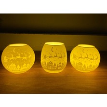Miray Craft Yılbaşı Desenli 3’lü 3D Baskı Mumluk Seti – Dekoratif Geyik & Köy Figürlü (3 Mum + 3 Mumluk)