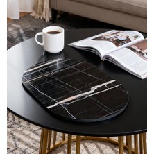 Martha Life Siyah Mermer Desenli Oval Dekoratif Tepsi | Modern Orta & Yan Sehpa Üstü Tabla