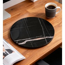 Martha Life Siyah Mermer Desenli Yuvarlak Dekoratif Tepsi | Modern Orta & Yan Sehpa Üstü Tabla