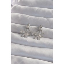 Ayder Timya Pirinç Gümüş Renk Zirkon Taşlı Yassı Fiyonk Model Küpe (Timya/1395) 190808