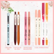 Writech 9'lu Kalem Seti Tükenmez Kalem Seti Jel Kalem Fosforlu Kalem Fırça Uçlu Kalem Çift Taraflı