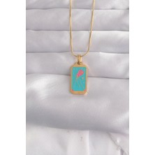 Ayder Timya 316L Çelik Gold Renk Mavi Mineli Tarot Kolye (Timya/1395) 190900