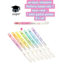 Writech Silinebilir Fosforlu Kalem Seti 7 Neon Renk + 1 Adet Pastel Pembe 8'li Set