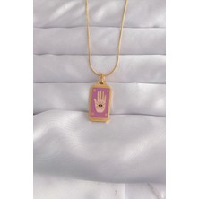 Ayder Timya 316L Çelik Gold Renk Mor Mineli El Figür Tarot Kolye (Timya/1395) 190904