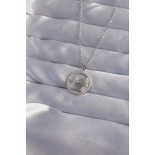 Ayder Timya 316L Çelik Zincir Gümüş Renk Zirkon Taşlı Yıldız Figürlü Oval Kolye (Timya/1395) 190885