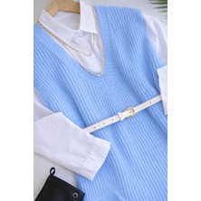 Yuga Knitting Selanik Örgü V Yaka Uzun Kadın Süveteri