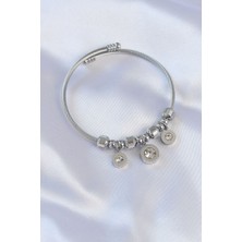 Ayder Timya 316L Çelik Gümüş Renk Zirkon Taşlı Model Charm Bileklik (Timya/1395) 190543