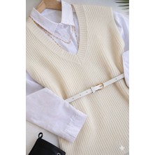 Yuga Knitting Selanik Örgü V Yaka Uzun Kadın Süveteri