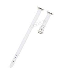 Quse Apple Watch Series 10/11 42MM & 41MM/40MM/38MM Uyumlu Double Tour Slim Deri Kordon Beyaz