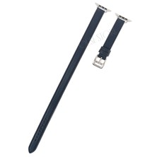 Quse Apple Watch Series 10/11 42MM & 41MM/40MM/38MM Uyumlu Double Tour Slim Deri Kordon Lacivert