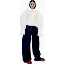 A.w.a.k.e. Mode Kadın Yüksek Bel Lacivert Geniş Paça Jean Pantolon