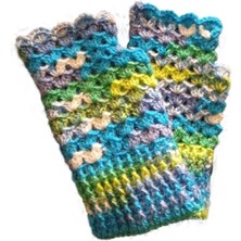 El@Ma El Örgüsü Etnik Karışık Renkli Yarım Parmak Eldiven