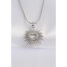 Ayder Timya 316L Çelik Zincir Gümüş Renk Kalp Güneşi Tasarımlı Kolye (Timya/1395) 190432