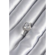 Ayder Timya Pirinç Gümüş Renk Zirkon Taş Kalp Charm Model Kadın Yüzük (Timya/1395) 190052