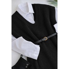 Yuga Knitting Selanik Örgü V Yaka Uzun Kadın Süveteri