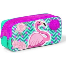 Sevimle Store High Kids Su Yeşili Pembe Simli Suni Derili Flamingolu Iki Bölmeli Kalem Çantası 22290