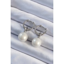 Ayder Timya Pirinç Gümüş Renk Zirkon Taş Kaplama İnci Tasarımlı Kadın Küpe (Timya/1395) 191012