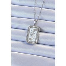 Ayder Timya 316L Çelik Zincir Gümüş Renk Mineli Zirkon Taşlı Göz Figür Tarot Kolye (Timya/1395) 191003