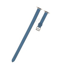 Quse Apple Watch Series 10/11 42MM & 41MM/40MM/38MM Uyumlu Double Tour Slim Deri Kordon Mavi