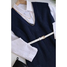Yuga Knitting Selanik Örgü V Yaka Uzun Kadın Süveteri