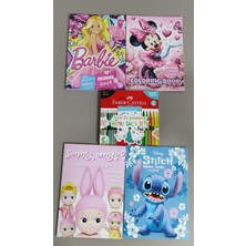 Ada Çanta Kırtasiye 4 Adet Stickerli Boyama Kitabı ve 20'li Boya Kalemi (Barbi/stitch/sonny Angel/minnie)