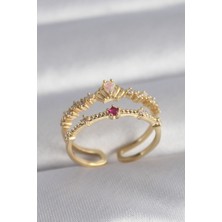 Ayder Timya Pirinç Gold Renk Zirkon Taşlı Taç Model Kadın Yüzük (Timya/1395) 190156