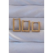 Ayder Timya 316L Çelik Gold Renk Dikdörtgen Küpe Seti (Timya/1395) 190696