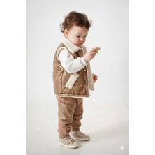 Kışlık Takım, Şişme Yelekli Kuzu Astarlı Mikro Cepli Kalın Erkek Bebek Çocuk Takım