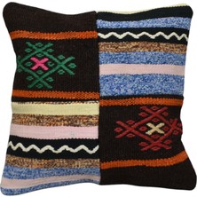 Zehra Abla Halı Yeni El Dokuma Patchwork Kırkyama Dekoratif Kilim Kırlent Yastık Kılıfı 6769
