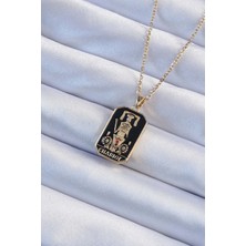 Ayder Timya 316L Çelik Zincir Altın Renk Siyah Mineli Tarot Kolye (Timya/1395) 191050