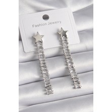 Ayder Timya Pirinç Gümüş Renk Yıldız Model Su Yolu Zirkon Taş Kadın Küpe (Timya/1395) 191211