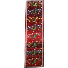 Kilim Antik El Dokuma Çiçekli Herki Yolluk Bukleli Pamuklu Yün Halı 0790 - Yeni - Kırmızı