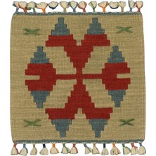 Kilim Antik El Dokuma Kare Köşe Sandalye Minderi Pınarbaşı Kayseri Yün Kilim 0877 - Yeni - Çok Renkli