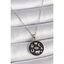 Ayder Timya 316L Çelik Gümüş Renk Siyah Renk Şans Kolyesi (Timya/1395) 191395