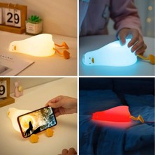 Mey İthalat 5 Farklı Renk Modlu Tembel Ördek Figürlü Pofuduk LED Gece Ası–yumuşak Dokulu Çocuk Odası ve Dekoratif Şarjlı Ortam Işığı