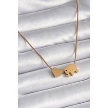 Ayder Timya 316L Çelik Gold Renk Fil Kalp Figürlü Kadın Kolye (Timya/1395) 191219