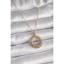 Ayder Timya 316L Çelik Gold Renk Zincir Gümüş Zirkon Taşlı Daire Model Kadın Kolye (Timya/1395) 191339