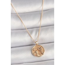 Ayder Timya Pirinç Gold Renk Zirkon Taş Detaylı Gül İşleme Madalyon Model Kadın Kolye (Timya/1395) 191892