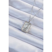 Ayder Timya 316L Çelik Zincir Gümüş Renk Zirkon Taşlı Çerçeveli Tarot Kolye (Timya/1395) 191037