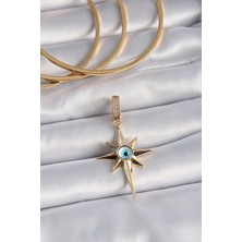 Ayder Timya Pirinç Gold Renk Zirkon Taşlı Kutup Yıldızı Nazar Boncuk Detay Ajda Charm (Timya/1395) 191229