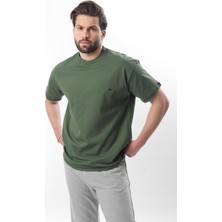 Madmext Haki Nakış Detaylı Erkek T-Shirt E7112