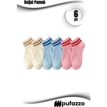 Pufazzo Uniseks Tenis Kolej Çorap 6'lı Set- Kısa Konç, Çizgili, Doğal Pamuk, Dikişsiz, Nefes Alabilir Çorap