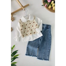 Miniğimin Cicileri Papatya Örgü Desenli 3 Lü Kotlu Kız Çocuk Takım - Kahverengi